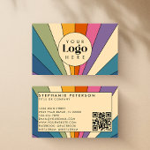 Carte De Visite Modèle de code QR de logo personnalisé Retro Rainb