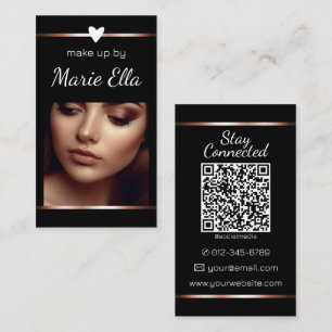 Carte De Visite Modèle de code QR de photo de cœur noir élégant en