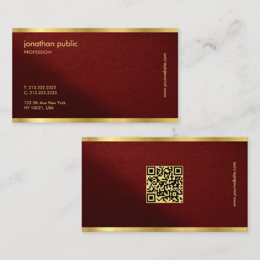 Carte De Visite Modèle de code QR élégant texte or professionnel (Devant / Derrière)