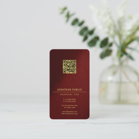 Carte De Visite Modèle de code QR professionnel texte or Luxueux (Debout devant)