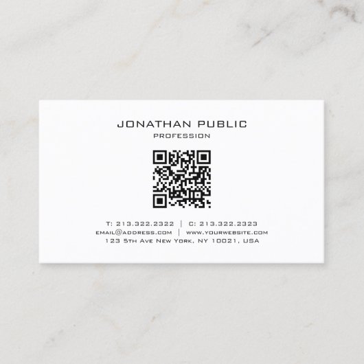 Carte De Visite Modèle de code QR simple élégant moderne (Devant)