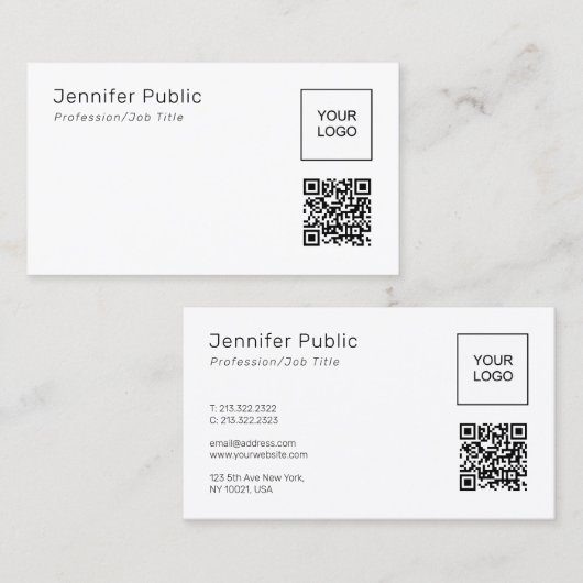 Carte De Visite Modèle de code QR Téléchargez votre propre logo d' (Devant / Derrière)