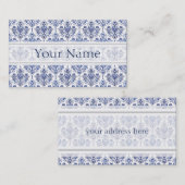 Carte De Visite Modèle de damas fleuri - bleu (Devant / Derrière)