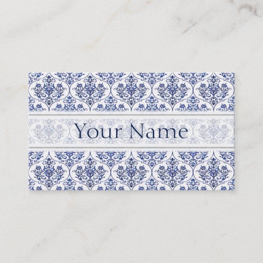 Carte De Visite Modèle de damas fleuri - bleu (Devant)