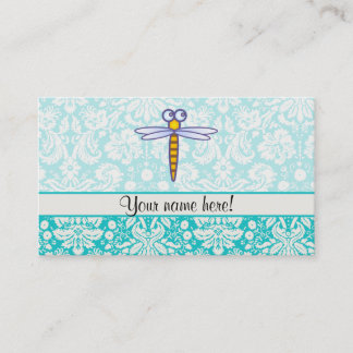 Carte De Visite Modèle de Damas turquoise libellule