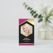 Carte De Visite Modèle de feuille d'or rose Actrice Code QR Photo (Debout devant)