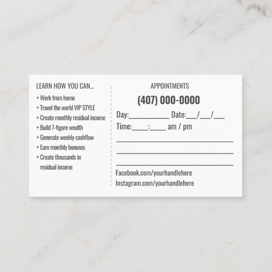 Carte De Visite Modèle de l'agent de planification des déplacement (Dos)