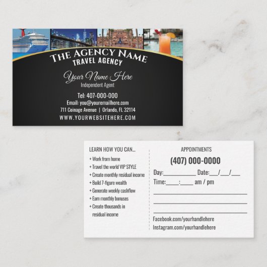 Carte De Visite Modèle de l'agent de planification des déplacement (Devant / Derrière)