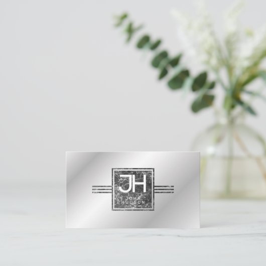 Carte De Visite Modèle de lignes argentées et noires élégantes mod (Debout devant)