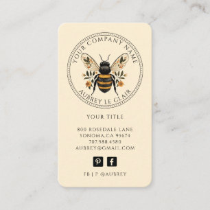 Carte De Visite Modèle de logo abeille botanique vintage