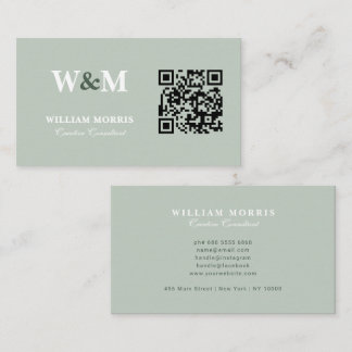Carte De Visite Modèle de logo de code QR vert sauge élégant