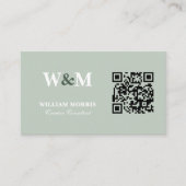 Carte De Visite Modèle de logo de code QR vert sauge élégant (Devant)