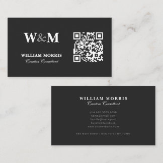 Carte De Visite Modèle de logo QR Code élégant et sombre