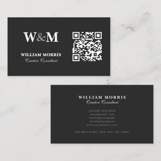 Carte De Visite Modèle de logo QR Code élégant et sombre (Devant / Derrière)