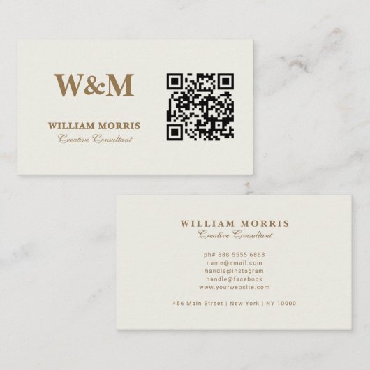Carte De Visite Modèle de logo QR Code Élégant Taupe (Devant / Derrière)