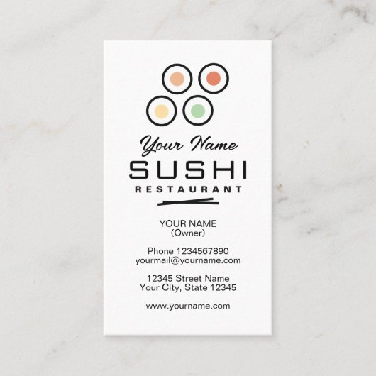 Carte De Visite Modèle de logo simple pour restaurant de sushi per (Devant)