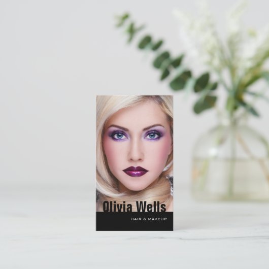 Carte De Visite Modèle de mode Photo Code QR noir (Debout devant)