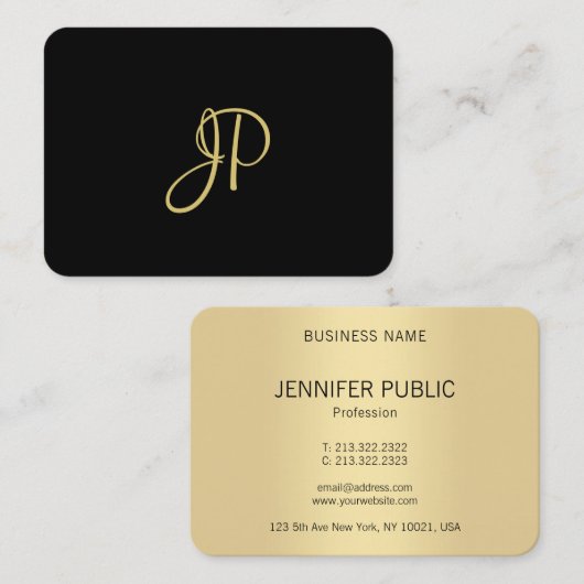 Carte De Visite Modèle de Monogramme Or Élégant Personnalisé (Devant / Derrière)