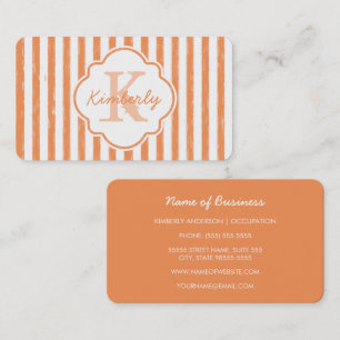 Carte De Visite Modèle de nom à monogramme à rayure orange