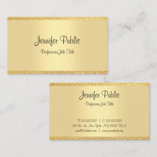 Carte De Visite Modèle de Parties scintillant Gold de script manus (Devant / Derrière)