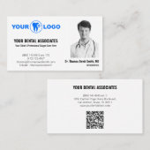 Carte De Visite Modèle de photo et de code QR pour dentiste modern (Devant / Derrière)