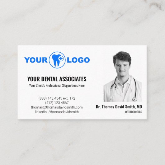 Carte De Visite Modèle de photo et de code QR pour dentiste modern (Devant)