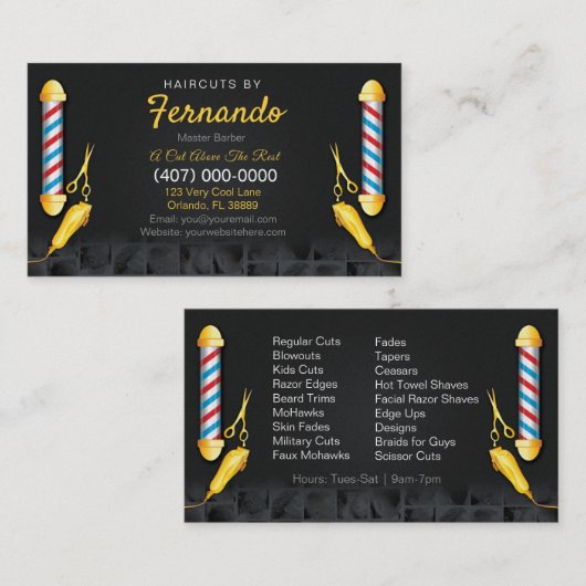 Carte De Visite Modèle de raseur-coiffeur (poteau et tondeuses de (Devant / Derrière)