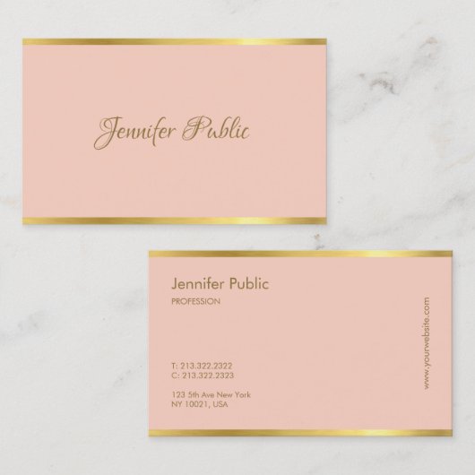 Carte De Visite Modèle de script cursive d'or rose moderne (Devant / Derrière)