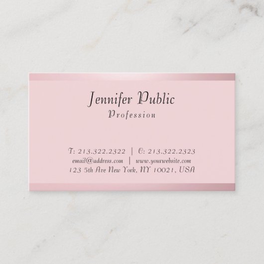 Carte De Visite Modèle de script manuscrit Elegant Rose Gold (Devant)