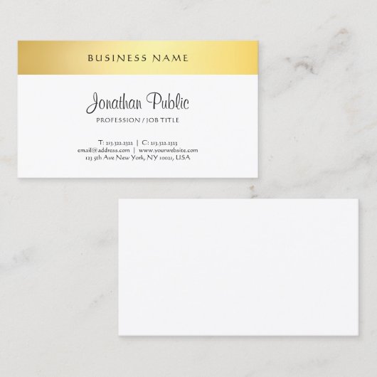 Carte De Visite Modèle de script manuscrit moderne Elegant Or (Devant / Derrière)