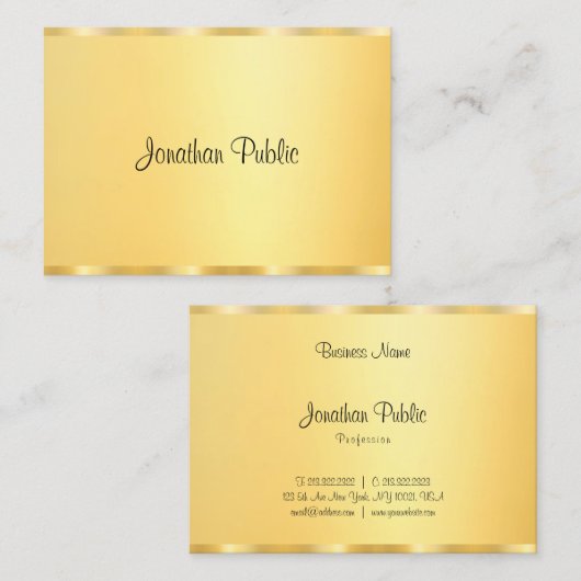 Carte De Visite Modèle de script manuscrit moderne Gold Look (Devant / Derrière)
