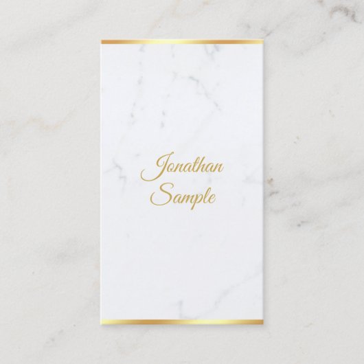 Carte De Visite Modèle de script manuscrit moderne Marble Gold (Devant)