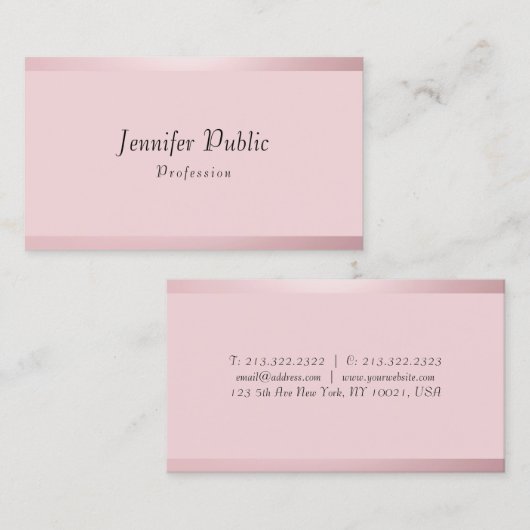 Carte De Visite Modèle de script Rose or moderne élégant tendance (Devant / Derrière)