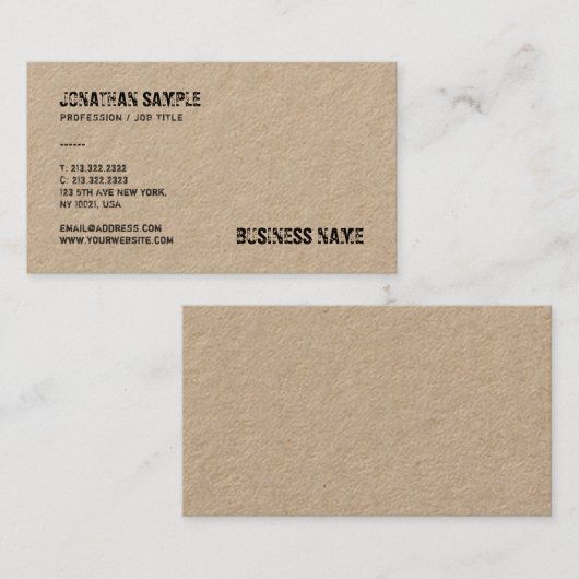Carte De Visite Modèle de texte en papier Kraft réel tendance (Devant / Derrière)
