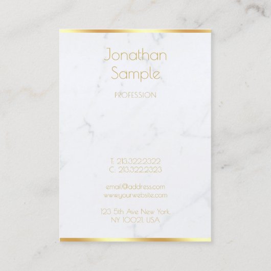 Carte De Visite Modèle de texte Gold Marbre blanc moderne (Dos)