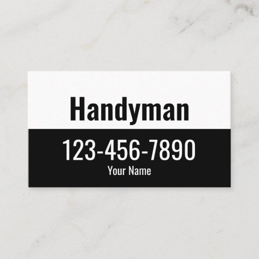 Carte De Visite Modèle de texte noir et blanc Handyman (Devant)