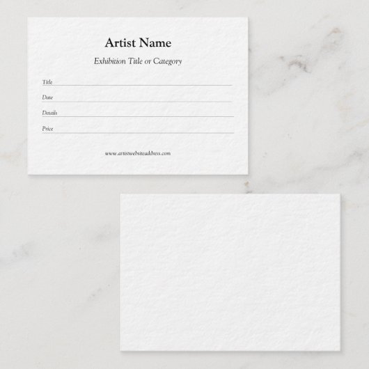 Carte De Visite Modèle d'étiquette d'exposition d'art pour artiste (Devant / Derrière)