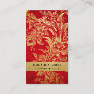 Carte De Visite Modèle doré moderne et brillant rouge damassé 