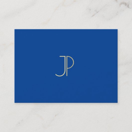 Carte De Visite Modèle élégant de monogramme moderne bleu profond (Devant)