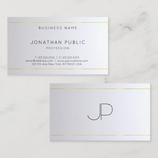 Carte De Visite Modèle élégant Monogram Gold Silver (Devant / Derrière)