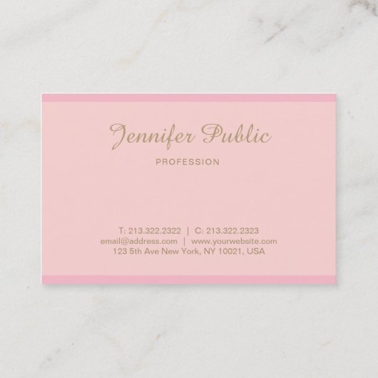 Carte De Visite Modèle Élégant Pink Or Calligraphié Script Top (Dos)