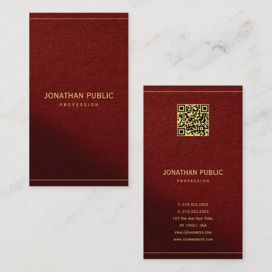 Carte De Visite Modèle élégant texte or avec code QR Luxueux (Devant / Derrière)