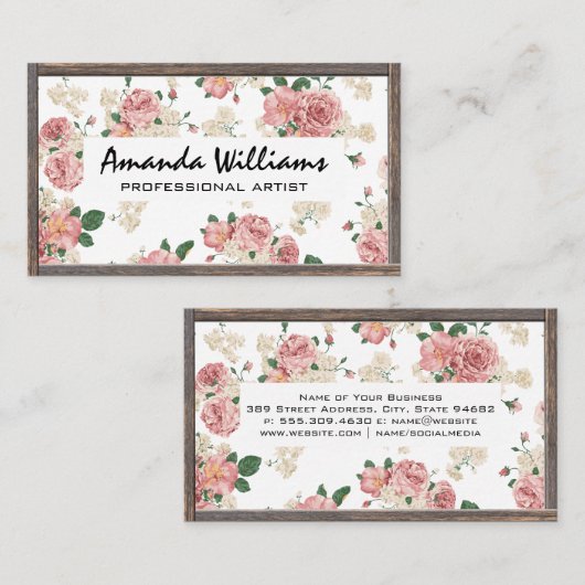 Carte De Visite Modèle floral | Bordure de bois (Devant / Derrière)