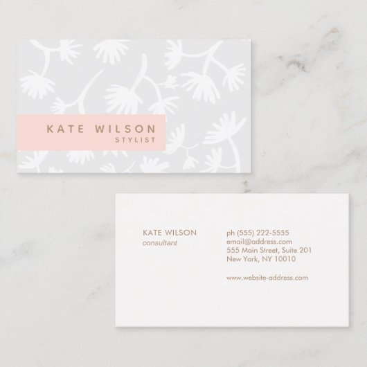 Carte De Visite Modèle Floral Gris Clair (Devant / Derrière)