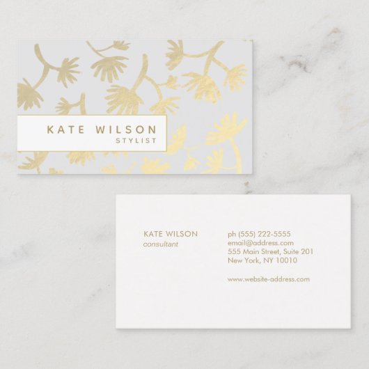 Carte De Visite Modèle Floral gris clair (Devant / Derrière)