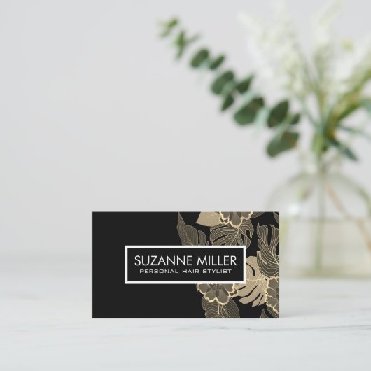 Carte De Visite Modèle floral | Noir (Debout devant)