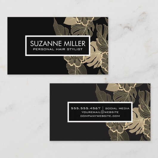 Carte De Visite Modèle floral | Noir (Devant / Derrière)