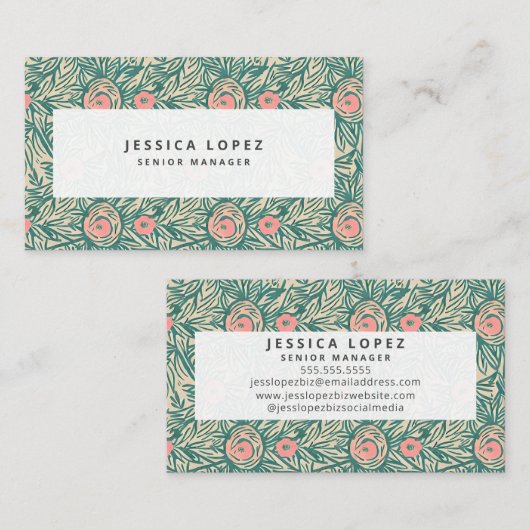 Carte de visite Modèle Floral Rose & Vert Génériqu (Devant / Derrière)