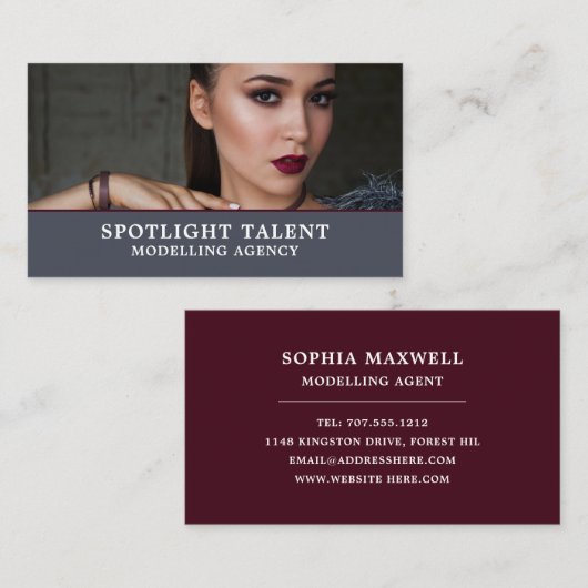 Carte De Visite Modèle glamour, agence de modélisation, agent modè (Devant / Derrière)