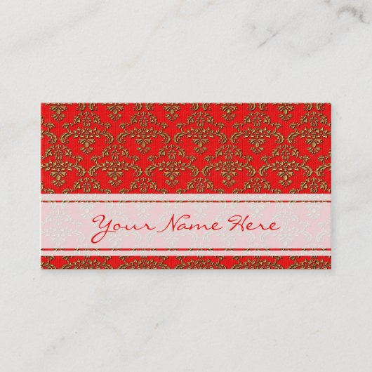 Carte De Visite Modèle Gold & Red Damask (Devant)